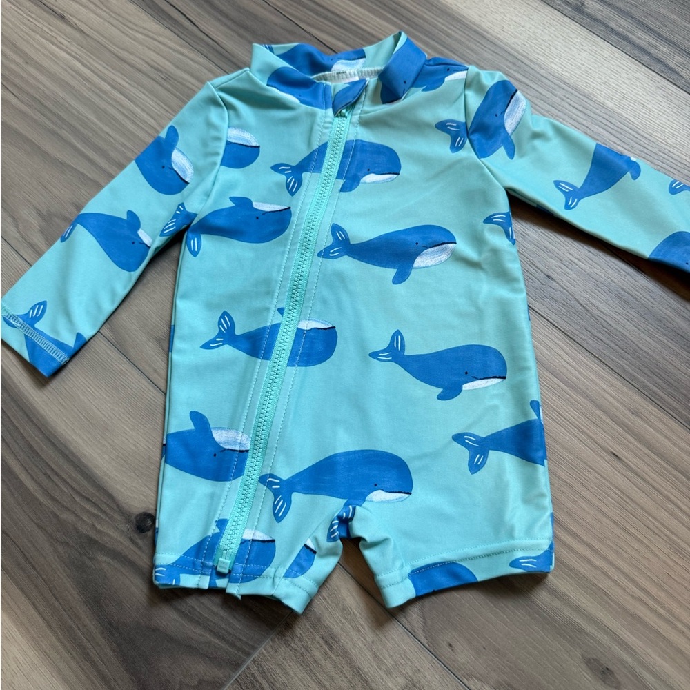 Blue Whale Print Baby Romper